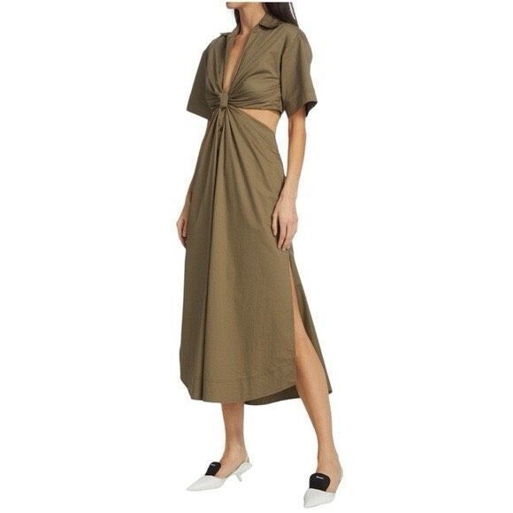 A.L.C. Georgia Cut Out Plunge Neck Button Down Midi Shirt Dress - Picture 2 of 8